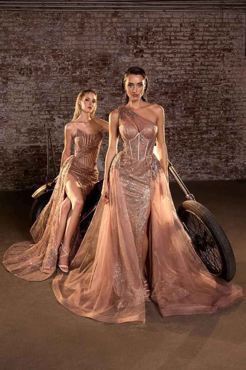 ONE SHOULDER GLITTER & TULLE GOWN