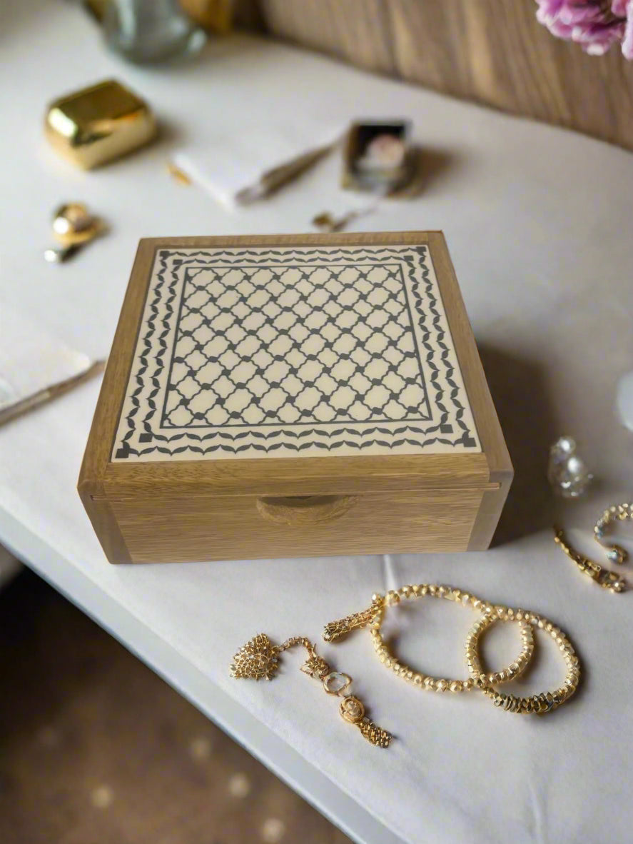 Handgefertigte Schmuckschatulle aus Keramik & Holz – 15 cm Aufbewahrungsbox