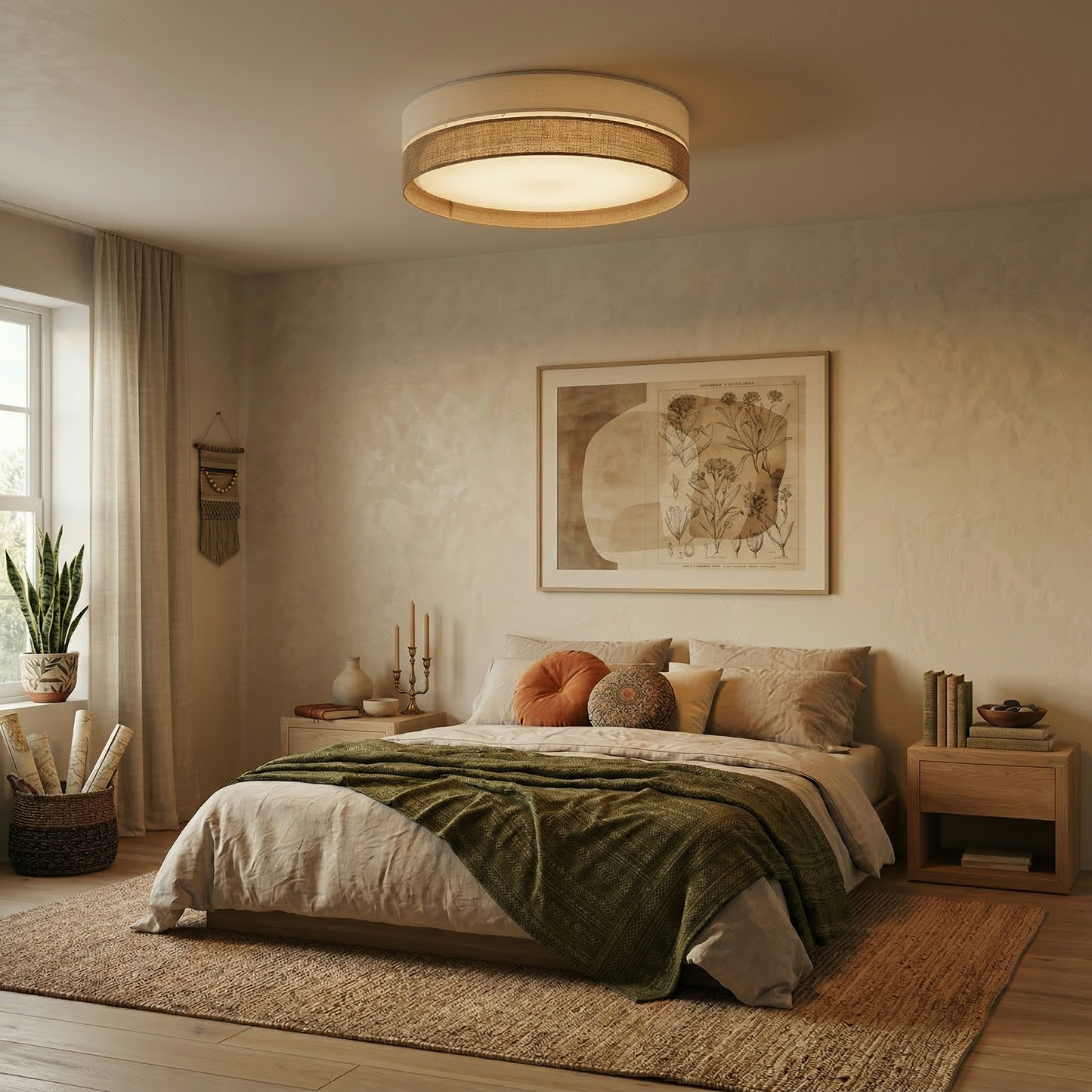 Linobianco Deckenleuchte aus Naturleinen für Schlafzimmer, Flur & Wohnzimmer