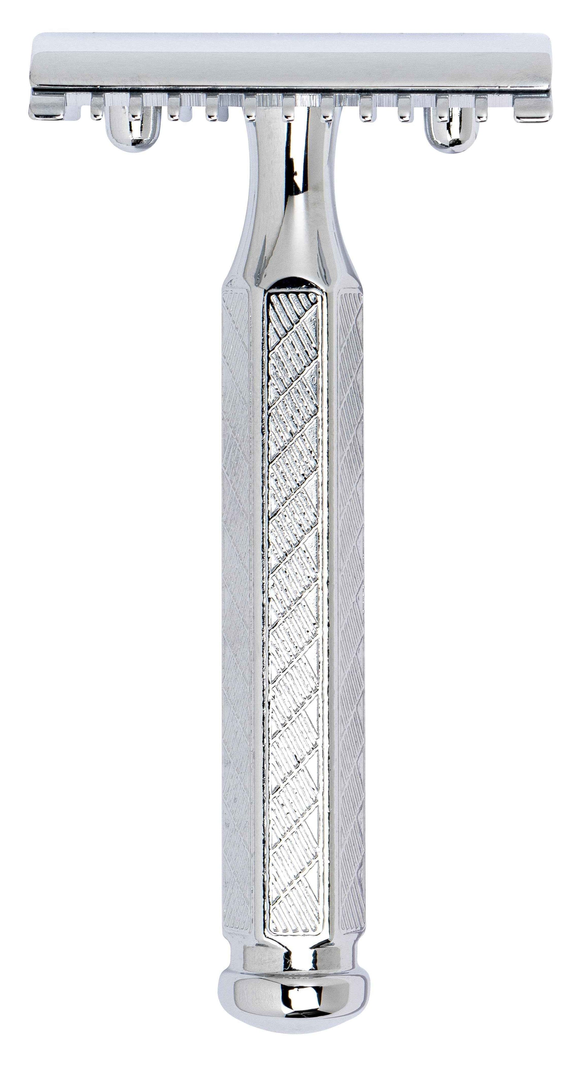 Merkur 41C 3-Piece DE Safety Razor, Open Comb, Classic 1906 Etched Handle, Chrome