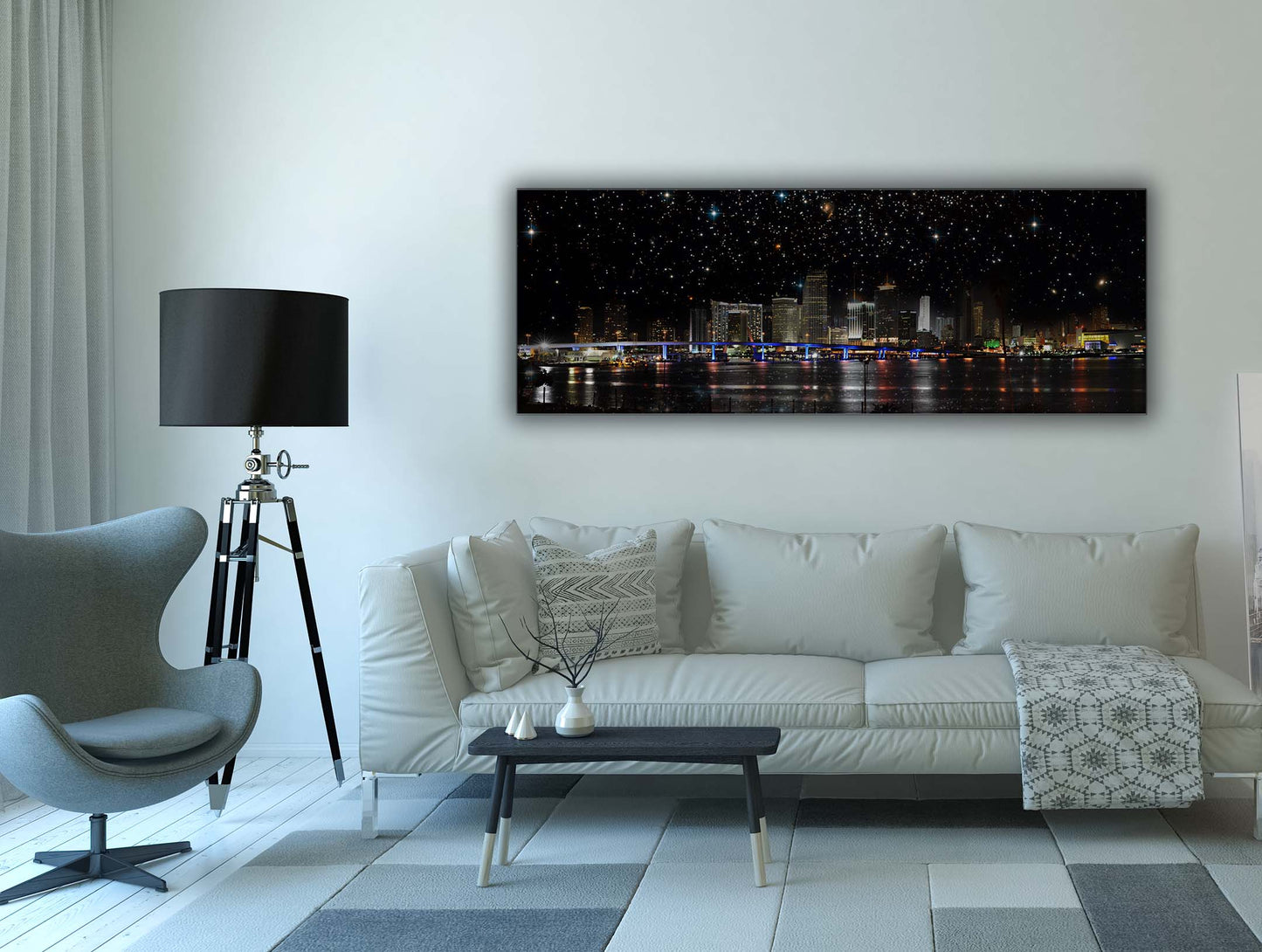Miami bei Nacht - Stadtpanorama - Leinwand Wanddekoration - RGB-Lackierung