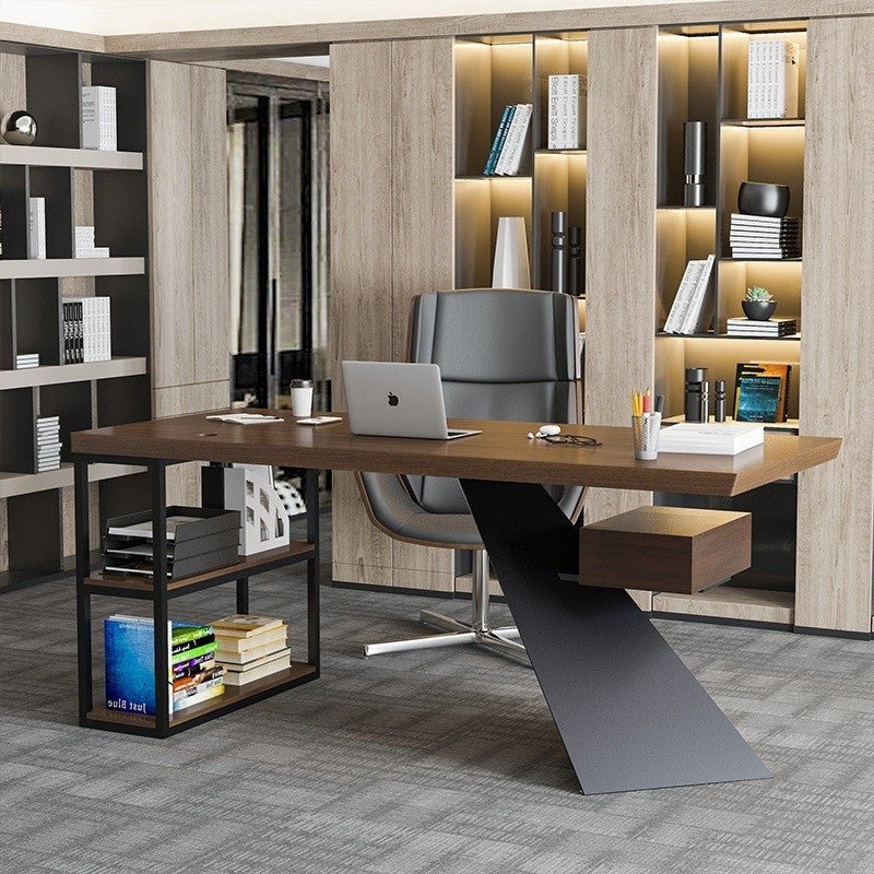Moderner Bürotisch mit K-Gestell aus Stahl und 2 Schubladen