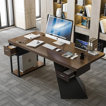 Moderner Bürotisch mit K-Gestell aus Stahl und 2 Schubladen