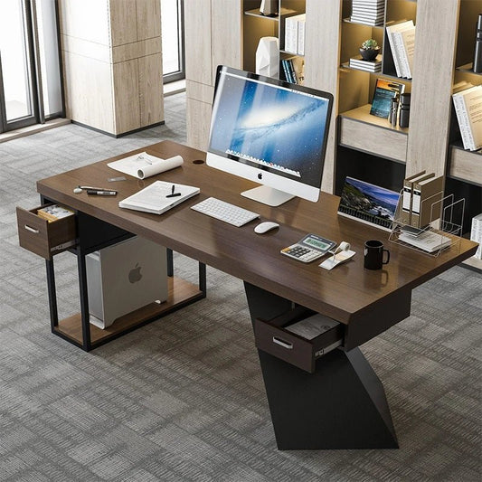 Modern K-Leg Steel Frame Office Desk with 2 Drawers