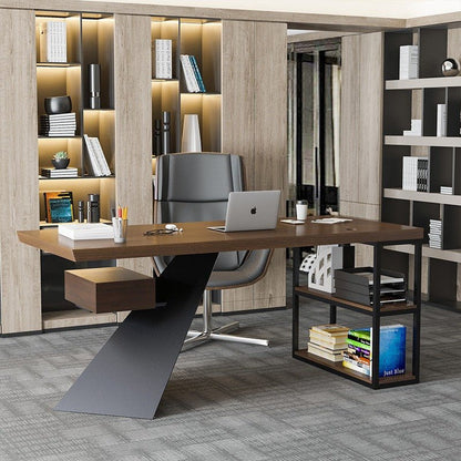 Moderner Bürotisch mit K-Gestell aus Stahl und 2 Schubladen