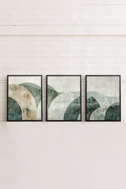 GREEN ELEGANCE TRIO (3 Werke auf gespannter Leinwand)