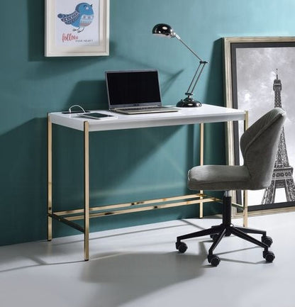 Lunar Eleganter Multi-Funktionsschreibtisch mit USB-Anschluss - Weiß/Gold