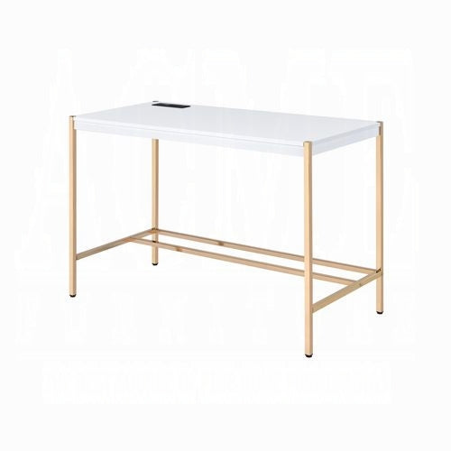 Lunar Eleganter Multi-Funktionsschreibtisch mit USB-Anschluss - Weiß/Gold