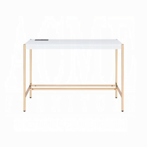 Lunar Eleganter Multi-Funktionsschreibtisch mit USB-Anschluss - Weiß/Gold
