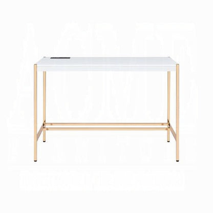 Lunar Eleganter Multi-Funktionsschreibtisch mit USB-Anschluss - Weiß/Gold