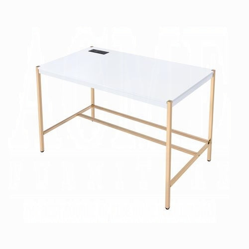 Lunar Eleganter Multi-Funktionsschreibtisch mit USB-Anschluss - Weiß/Gold