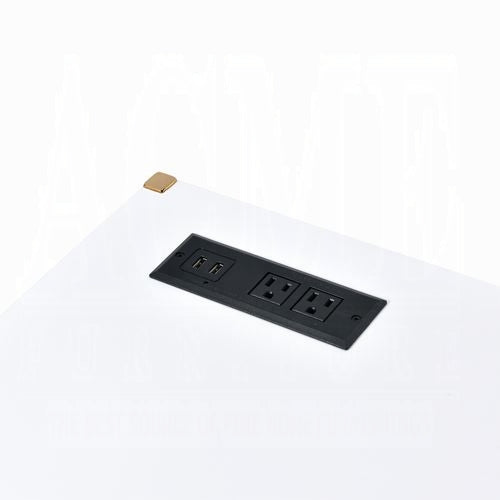 Lunar Eleganter Multi-Funktionsschreibtisch mit USB-Anschluss - Weiß/Gold
