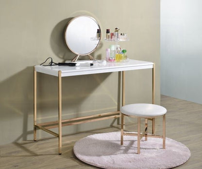Lunar Eleganter Multi-Funktionsschreibtisch mit USB-Anschluss - Weiß/Gold