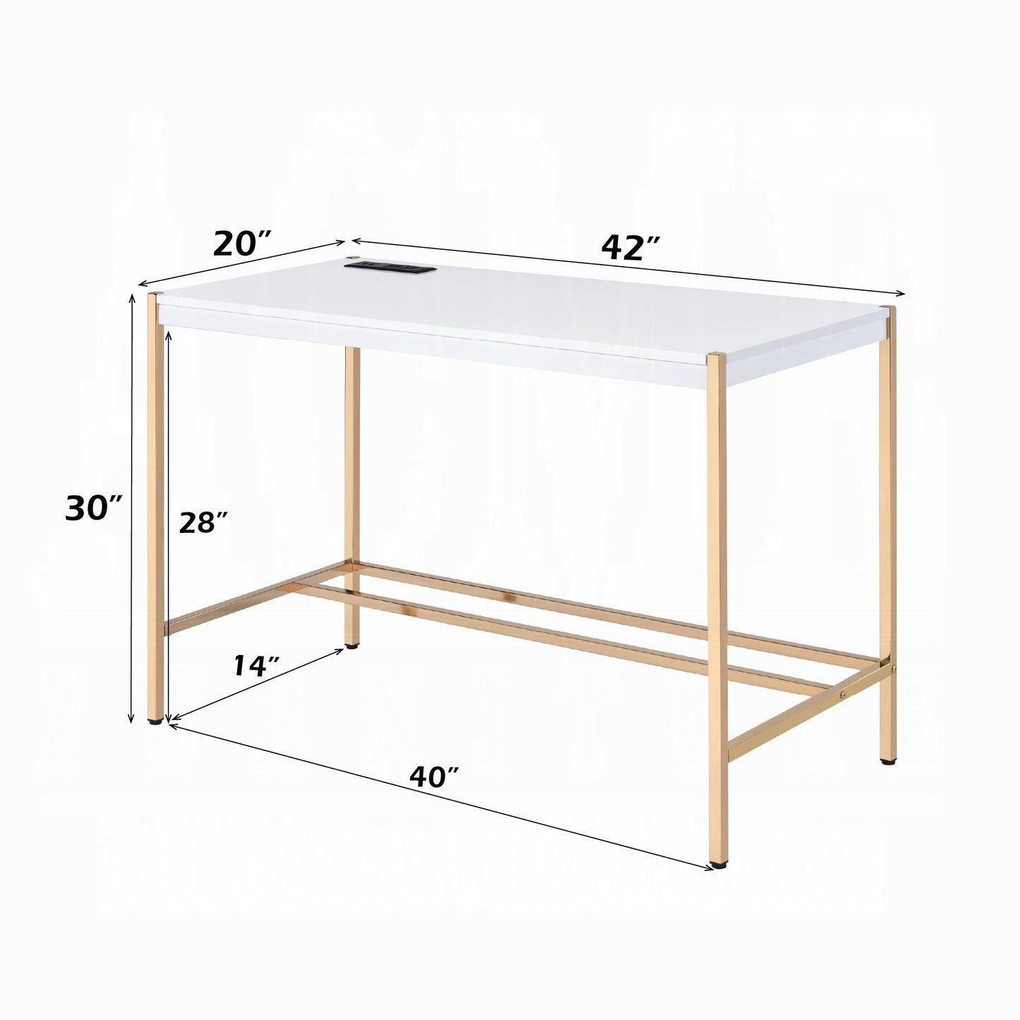 Lunar Eleganter Multi-Funktionsschreibtisch mit USB-Anschluss - Weiß/Gold