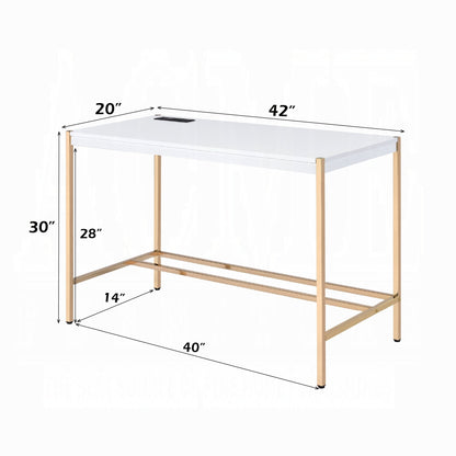 Lunar Eleganter Multi-Funktionsschreibtisch mit USB-Anschluss - Weiß/Gold