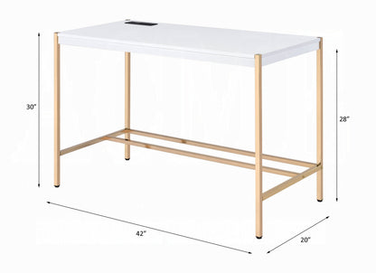 Lunar Eleganter Multi-Funktionsschreibtisch mit USB-Anschluss - Weiß/Gold