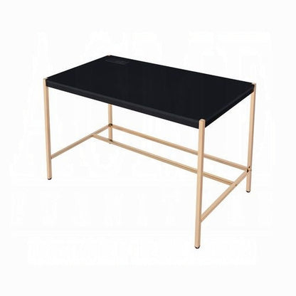 Lunar Eleganter Mehrzweck-Schreibtisch mit USB-Anschluss – Schwarz/Gold