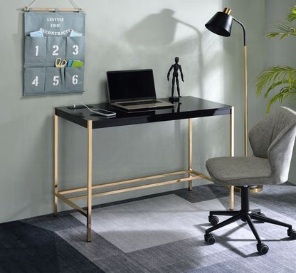 Lunar Eleganter Mehrzweck-Schreibtisch mit USB-Anschluss – Schwarz/Gold
