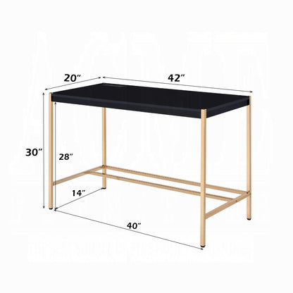 Lunar Eleganter Mehrzweck-Schreibtisch mit USB-Anschluss – Schwarz/Gold