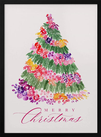 Leinwandbild „Blumen-Weihnachtsbaum in Pink“