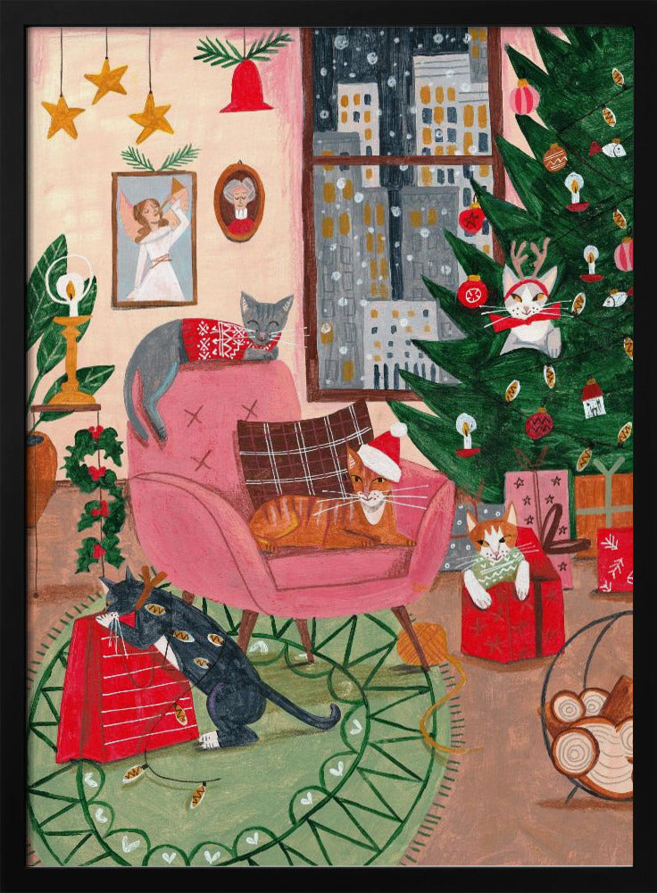 Wandbild Weihnachtskatzen in NY Leinwanddruck