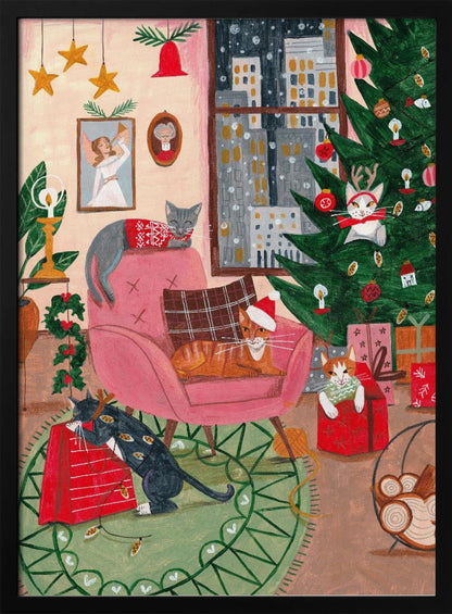 Wandbild Weihnachtskatzen in NY Leinwanddruck