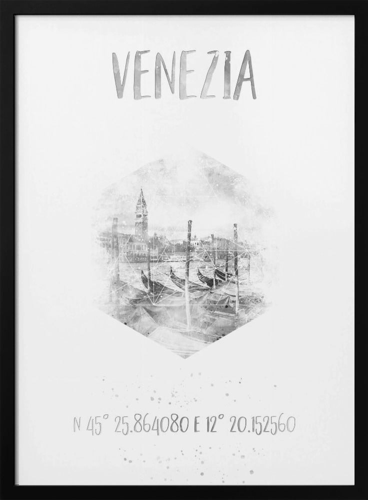 Wandbild Koordinaten VENEDIG Canal Grande | monochrome Aquarell