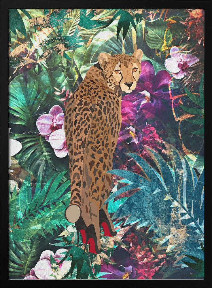 Wandkunst Tropisch Floral Dschungel - Gepard in High Heels
