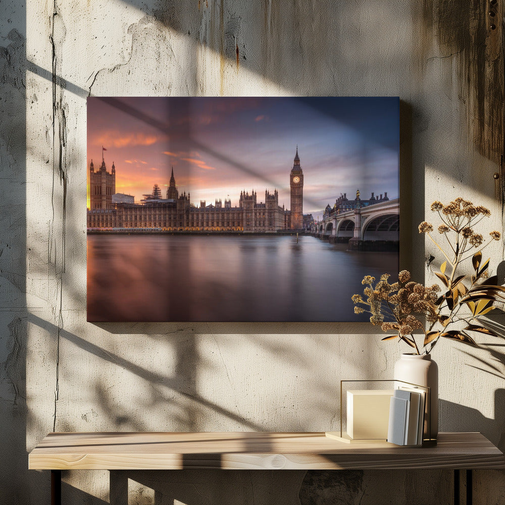 Wandbild London Palace of Westminster Sonnenuntergang