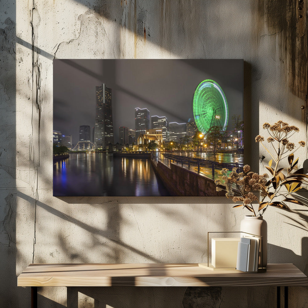 Wandkunst Schillernde Yokohama-Skyline bei Nacht