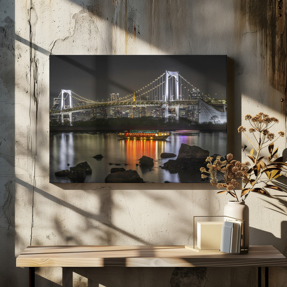 Wandbild Zauberhafte Regenbogenbrücke mit Tokios Skyline am Abend - Panorama