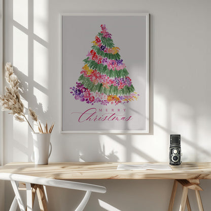 Leinwandbild „Blumen-Weihnachtsbaum in Pink“