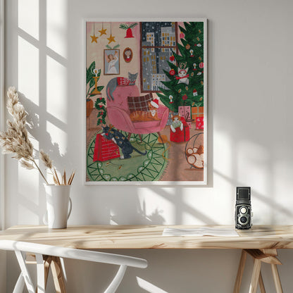 Wandbild Weihnachtskatzen in NY Leinwanddruck
