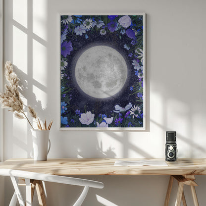 Wandbild Mitternacht auf der Wiese Blau Original