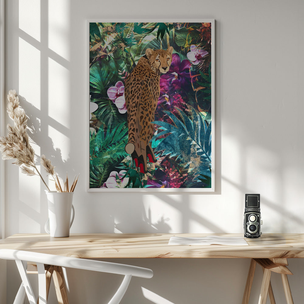 Wandkunst Tropisch Floral Dschungel - Gepard in High Heels
