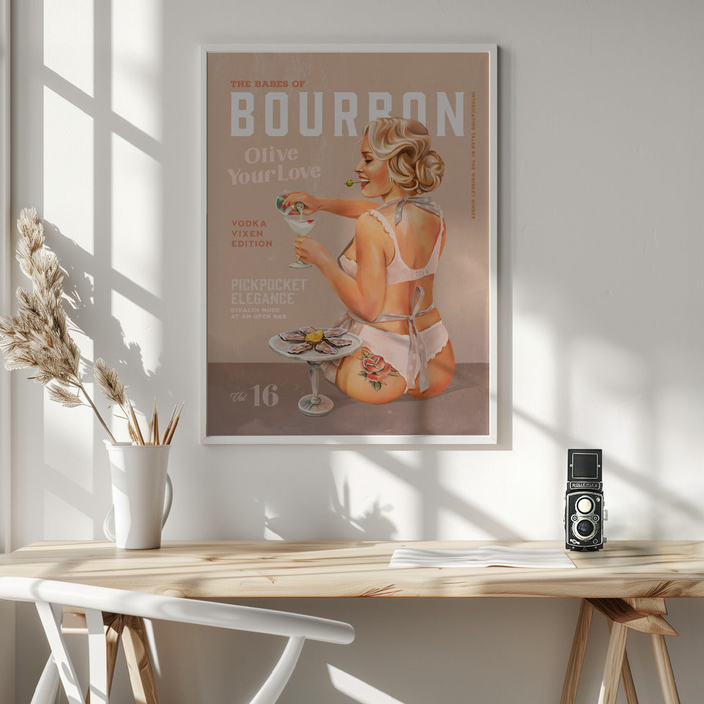 Wandkunst Babes of Bourbon Bd. 16 Vintage Wodka Martini Pin-up-Girl