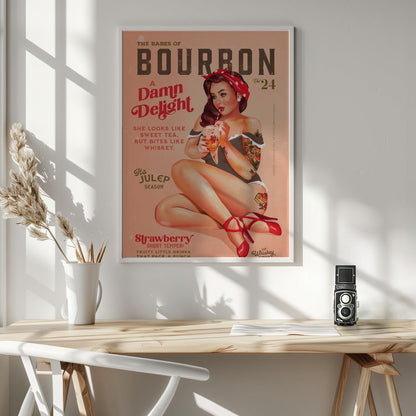 Wandkunst Babes of Bourbon Bd. 22 Vintage Pin-up Girl beim Cocktailschlürfen