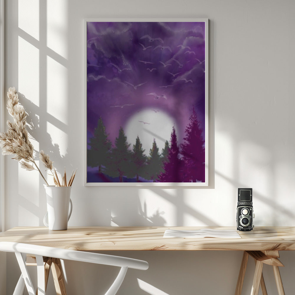 Wandbild MOND IM LILA HIMMEL Leinwandbild