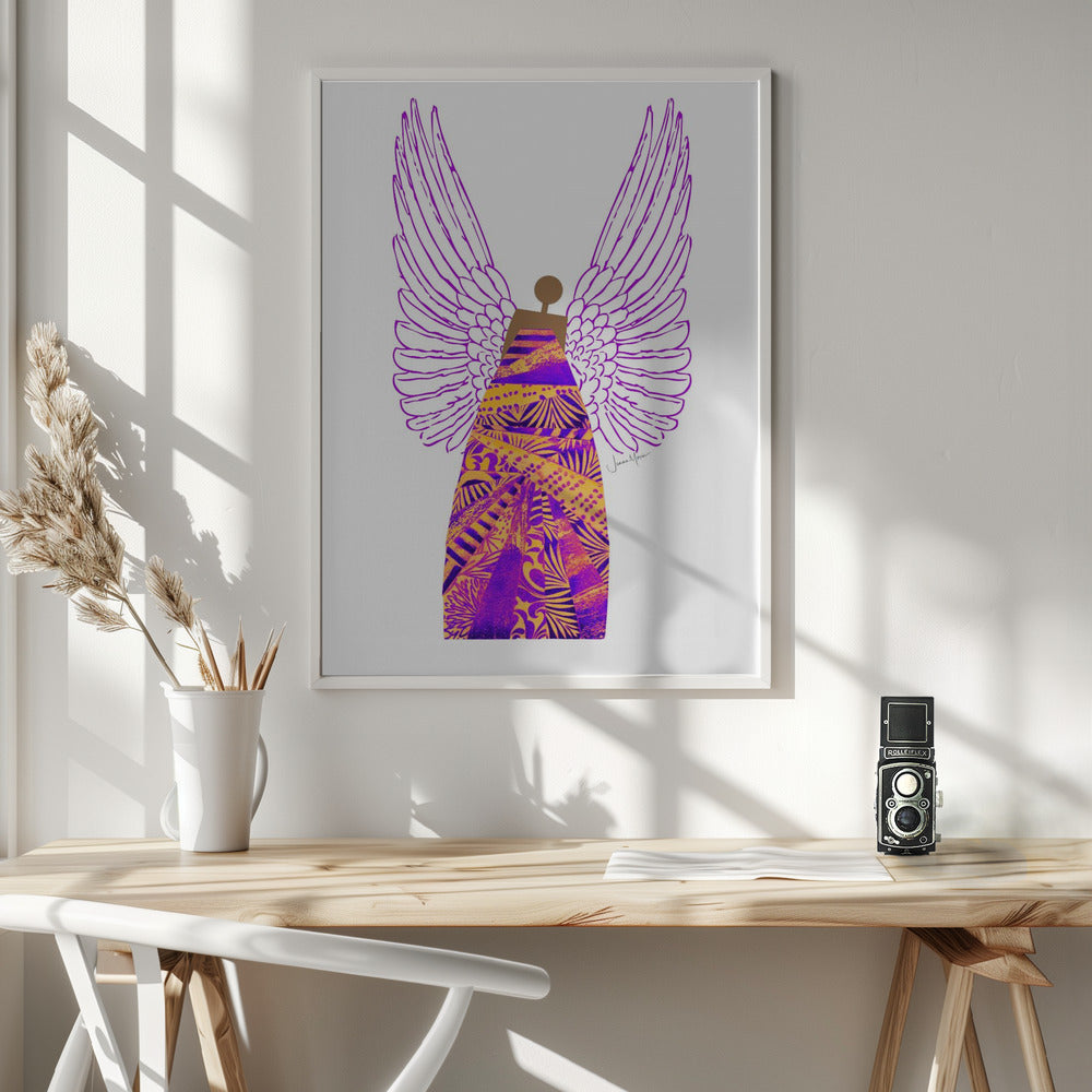 Wandbild Engel in Lila & Orange Leinwanddruck