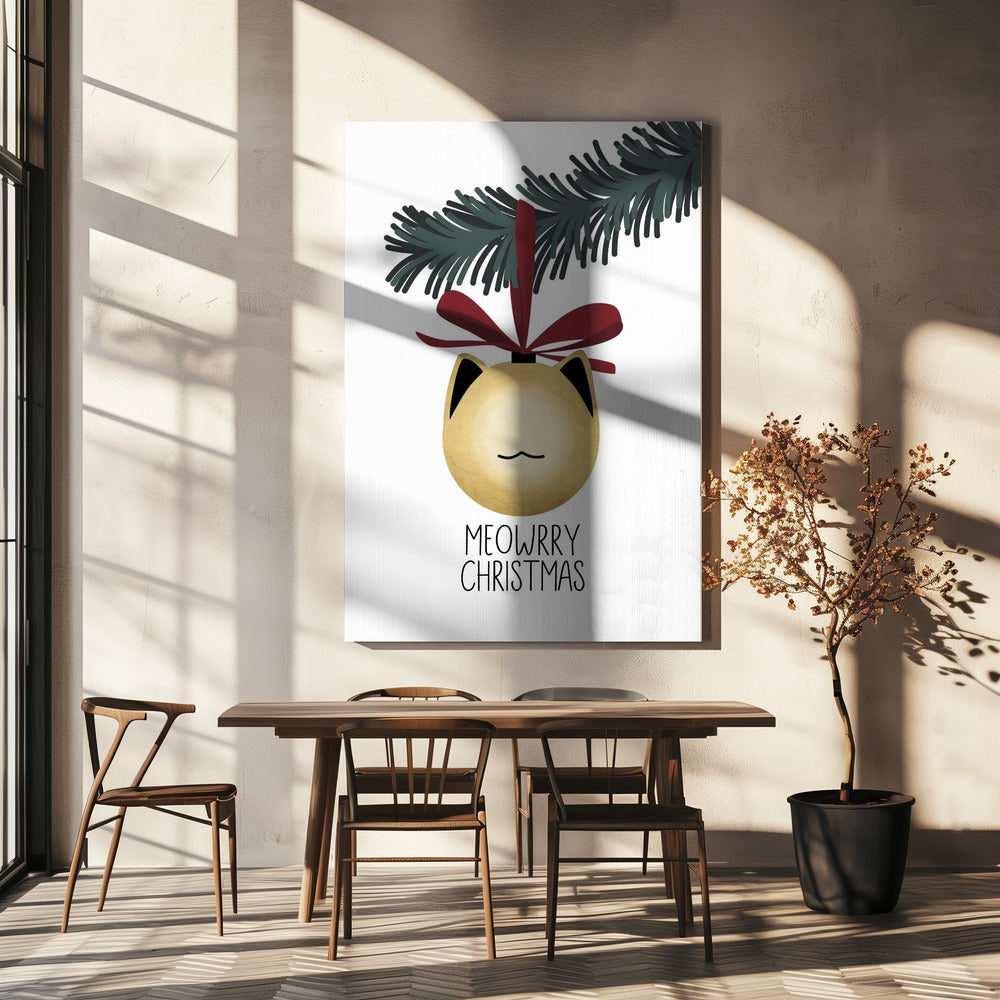 Wandbild „Meowrry Christmas“-Christbaumkugel (gold, weiß)