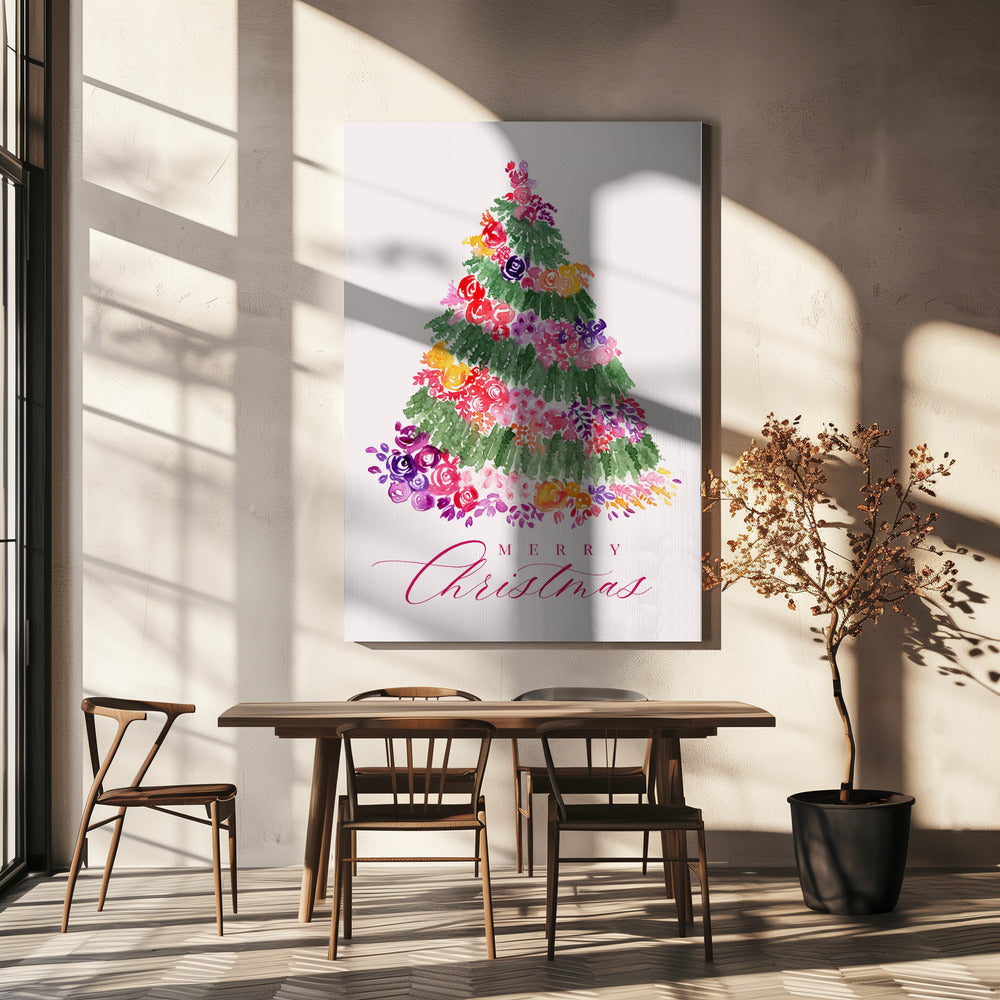 Leinwandbild „Blumen-Weihnachtsbaum in Pink“