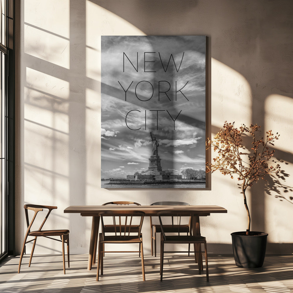 Wandbild NYC Freiheitsstatue | Text Skyline