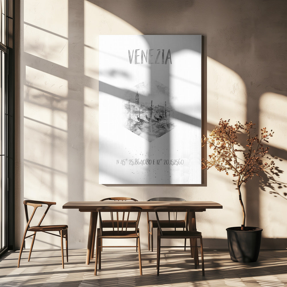 Wandbild Koordinaten VENEDIG Canal Grande | monochrome Aquarell
