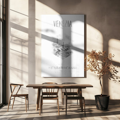 Wandbild Koordinaten VENEDIG Canal Grande | monochrome Aquarell