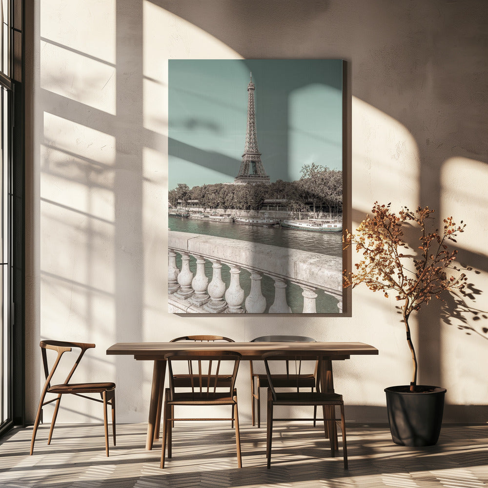 Wandbild PARIS Eiffelturm & Seine | urbaner Vintage-Stil