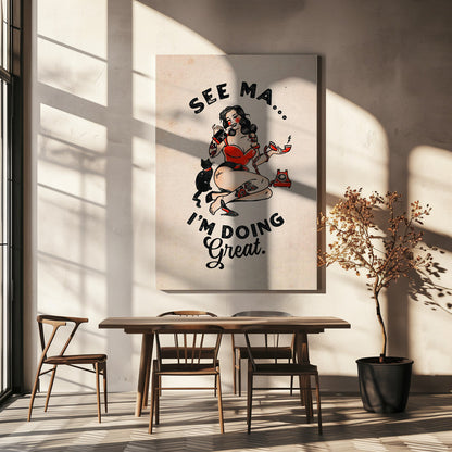 Wandkunst Siehe Ma Poster Lustige Vintage Pin-up Girl & Katze