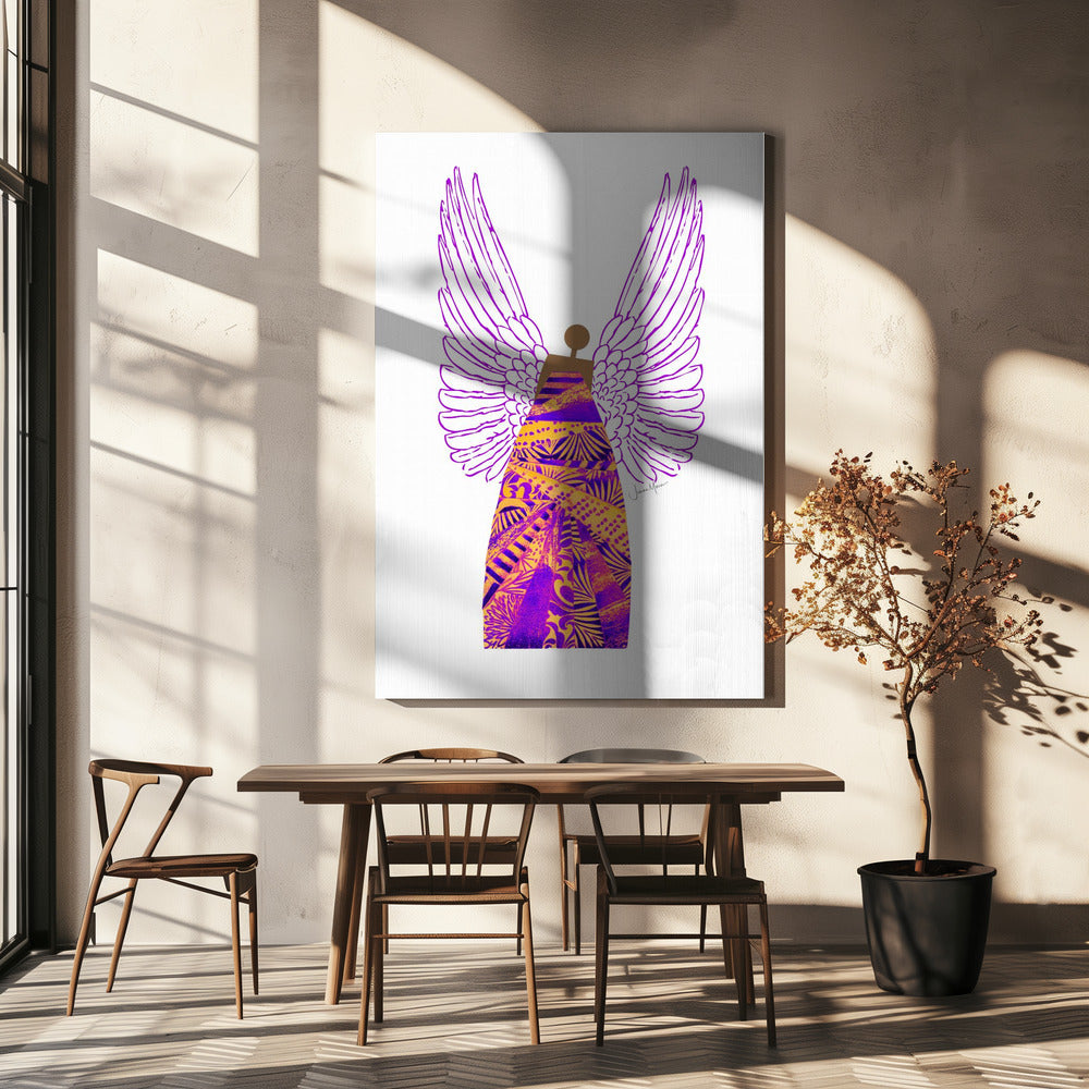 Wandbild Engel in Lila & Orange Leinwanddruck