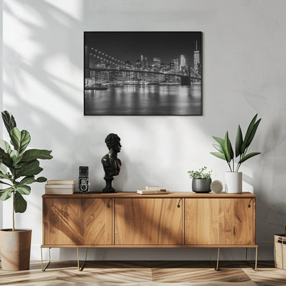 Wandkunst – MANHATTAN SKYLINE und BROOKLYN BRIDGE Idylische Nachtlandschaft