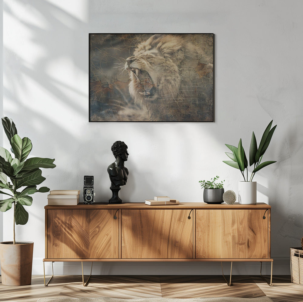 Wandbild Löwe Tier Vintage Kunst Illustration Wandkunst 09
