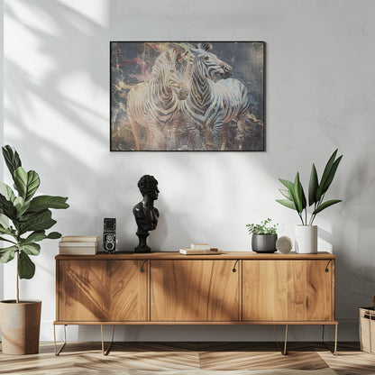 Wandbild Zebra Tier Vintage Kunst Illustration Wallart 03